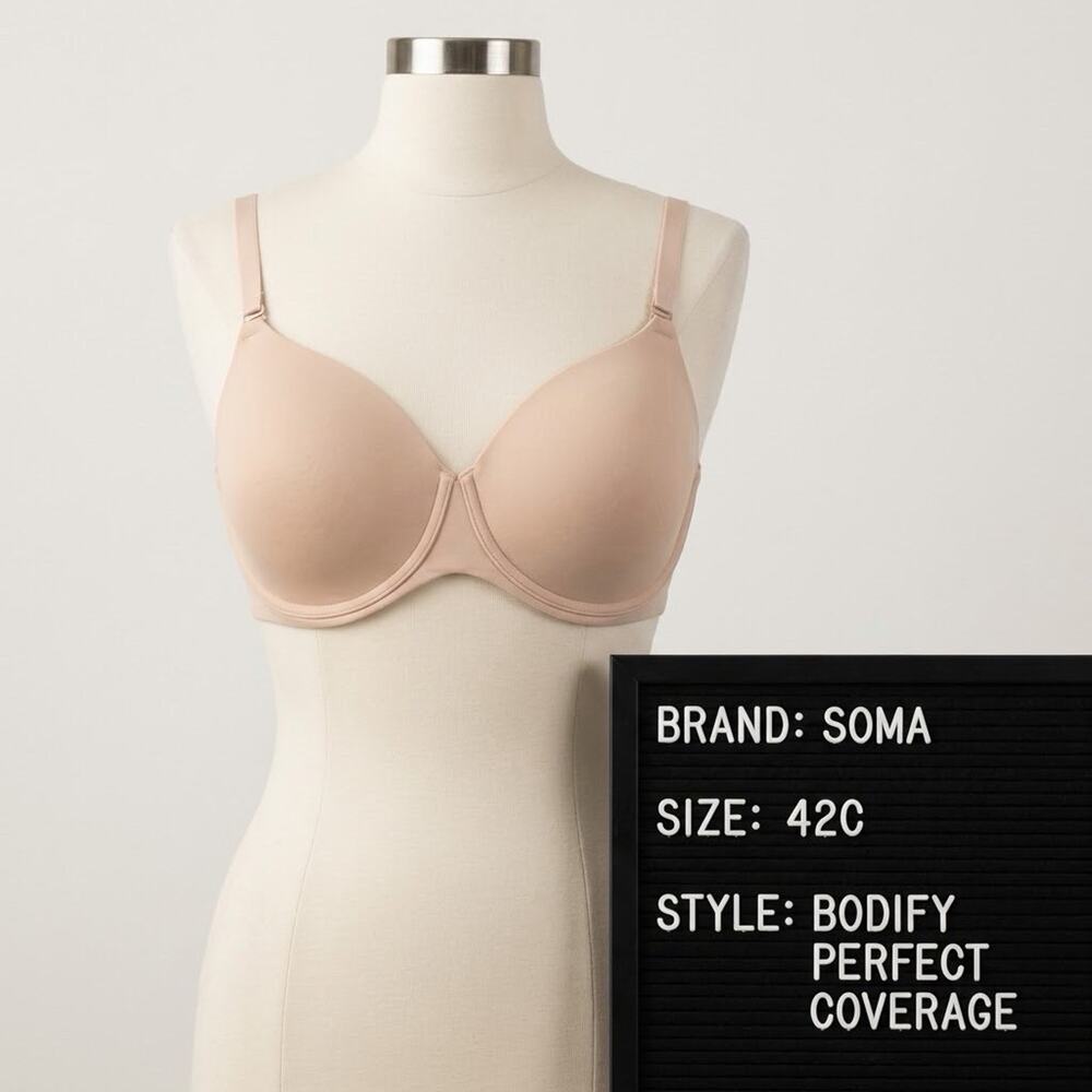 Soma Bodify Perfect Coverage Underwire Bra 42C Nude Beige T-Shirt Smooth